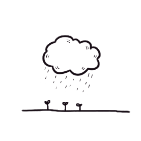 黑白色简笔画被雨淋的植物云