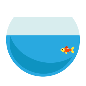 蓝色扁平化鱼缸游动的金鱼图片