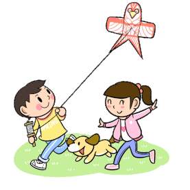 卡通春游儿童放风筝gif透明底图片