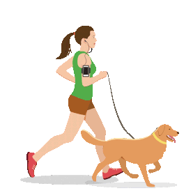 卡通跑步遛狗的女人图片