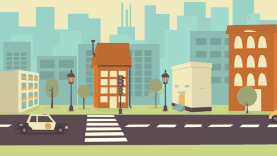小动画城市街道车流场景卡通素材图片