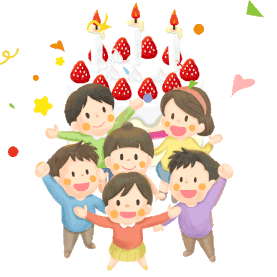 蓝黄红插画手绘一群孩子生日派对草莓蛋糕gif图片元素gif图片