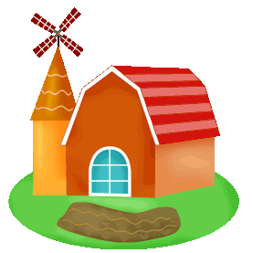 棕红色风车草地小屋童话图片