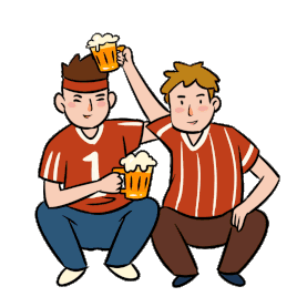 卡通兄弟看球喝酒啤酒干杯庆祝球赛gif图素材图片