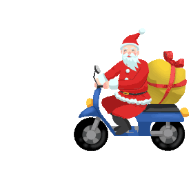 圣诞节圣诞老人送礼物摩托车GIF图