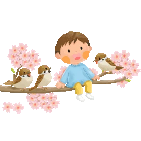 春天小鸟动物樱花树枝上孩子gif图素材