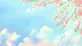 春天唯美治愈水粉水彩天空花瓣插画蓝粉色视频背景gif图素材图片