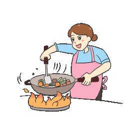 妈妈做饭掌勺炒菜料理彩色gif图素材图片