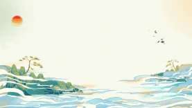 山水画仙境风景仙鹤大海国潮中国风背景视频背景动图gif