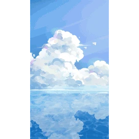 自然风光蓝天云白云湖水水天一色云唯美治愈插画风蓝色视频背景gif图素材图片