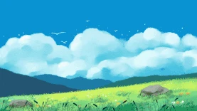 夏天立夏唯美治愈蓝天白云户外场景草地插画视频背景gif图素材图片