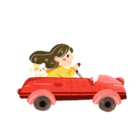 汽车开车女孩驾驶红色轿车手绘gif图素材图片