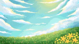 夏天立夏蓝天白云草地小草花朵盛开清新治愈插画视频背景gif图素材图片