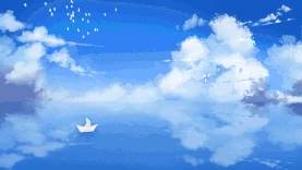 夏天大海天空云朵纸船漂浮鸟群飞过清新治愈插画蓝色视频背景gif图素材图片