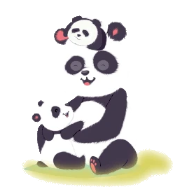 动物熊猫妈妈和孩子卡通黑白gif图素材