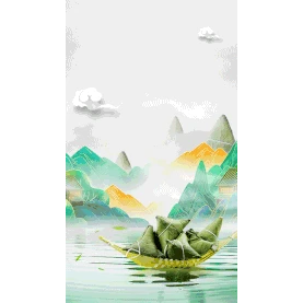 端午节端午山水粽子船实景海报竖版视频背景H5动图gif