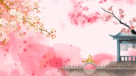 桃花亭子古风水墨粉色视频背景gif图素材