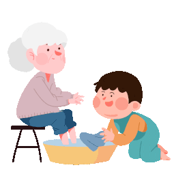 重阳节重阳孝敬老人小男孩给奶奶洗脚gif图素材图片