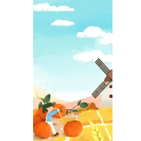 秋天丰收风车金色稻田竖版视频背景海报gif图素材