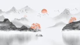 山水飞鸟视频背景水墨画彩色gif图素材