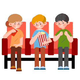 男孩女孩观众听众电影院看电影吃爆米花喝饮料gif图素材