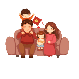 春节一家人沙发合影爸爸妈妈女儿儿子幸福可爱gif图素材图片