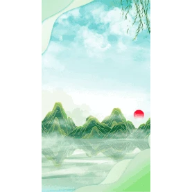 春天古风山水木船燕子小鸟柳树春季风景中国风绿色竖版视频背景海报gif图素材