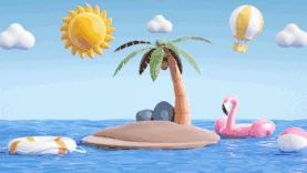 3D立体夏日海滩度假蓝色海面c4d视频背景卡通gif图素材