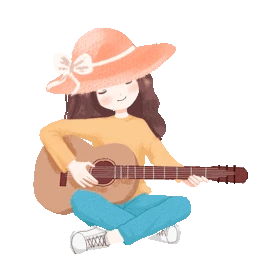 戴帽子弹吉他的女孩唯美gif图素材