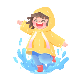 小女孩穿雨衣踩踏水蹦跳卡通gif图素材图片