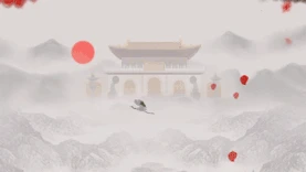 穿梭中国风水墨山水梅花背景  图片