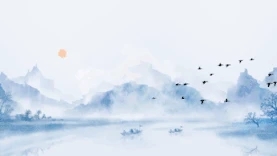 中国山水大雁水墨背景图片
