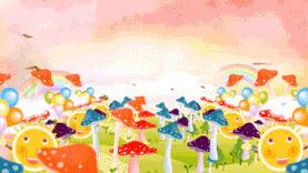 卡通儿童蘑菇森林蝴蝶飞舞背景