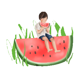 夏天吃西瓜的小孩图片