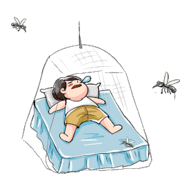 夏季夏天蚊子蚊帐内睡觉的小孩