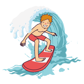 夏日清凉的卡通人物在冲浪图片