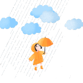 黄色手绘可爱下雨天打伞小女孩淋雨图片
