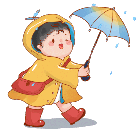 下雨可爱小女孩穿着黄色雨衣打伞躲雨玩水