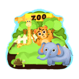 动物园游玩大象乌龟老虎长颈鹿树木卡通图片