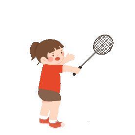 红色卡通打羽毛球女孩运动健身体育