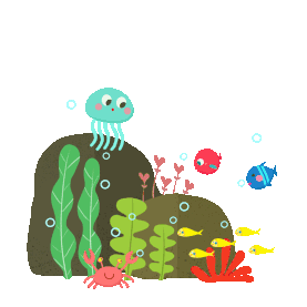 卡通扁平海底世界鱼水母螃蟹