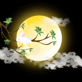 中秋节中秋躺在桂花树上睡觉的兔子gif图片元素gif图片