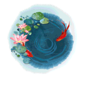 中国风雨季水墨池塘锦鲤