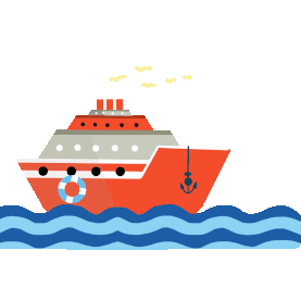 大海上的红色游轮轮船开船乘风破浪gif图素材图片