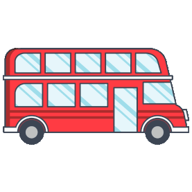 旅游旅行度假红色正在行驶的大巴观光车开车回家图片