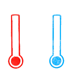 红色蓝色温度计酷热和酷寒降温冷热交替寒潮
