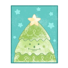 圣诞节绿色圣诞树邮票小贴纸
