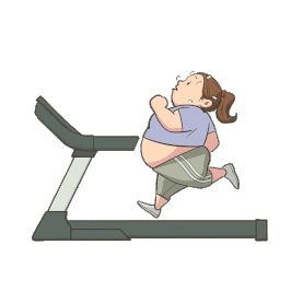 卡通肥胖女孩在跑步机上跑步减肥运动锻炼gif图素材