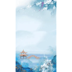 春天谷雨唯美下雨山水画水墨蓝色竖版视频海报H5背景gif图素材