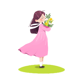 春天抱着花朵的女孩插画风动图gif
